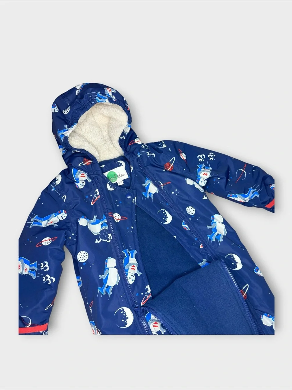 Mini Boden Space Robot Pattern Blue Snowsuit
